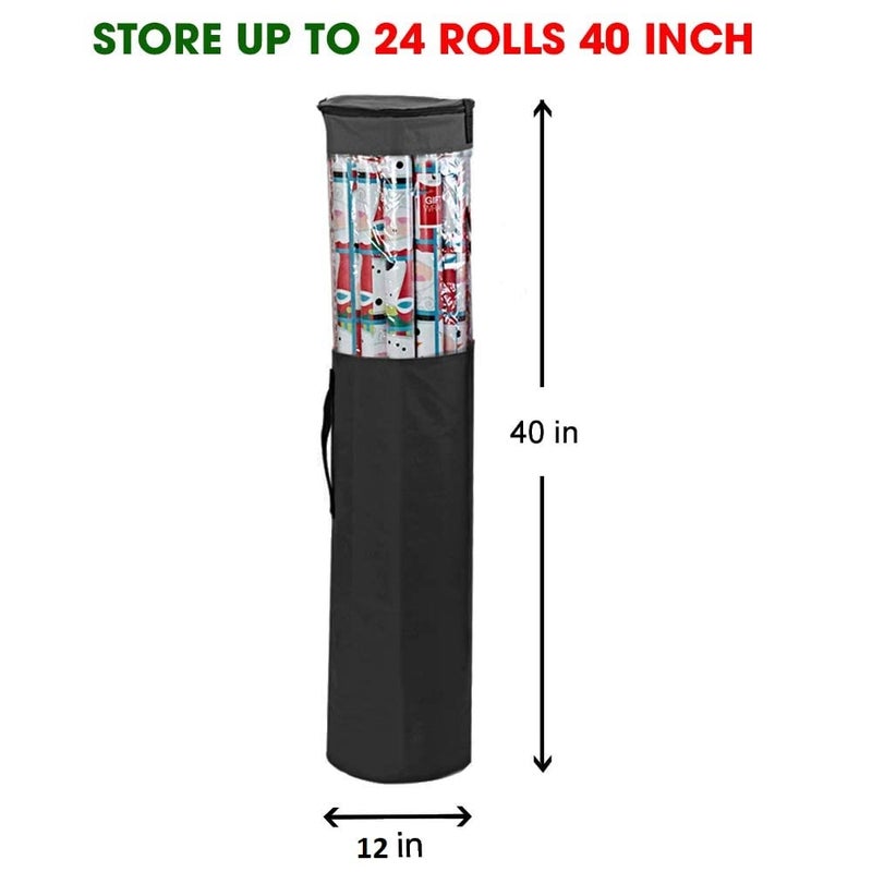 ProPik Wrapping Paper Storage Organizer Bag, Store Up To 24 Rolls 40 Inch, Heavy Duty Polyester plus PVC Clear Bag with Handles and Zippered Top for Gift Wrap and Ribbons (Black) - Image 5
